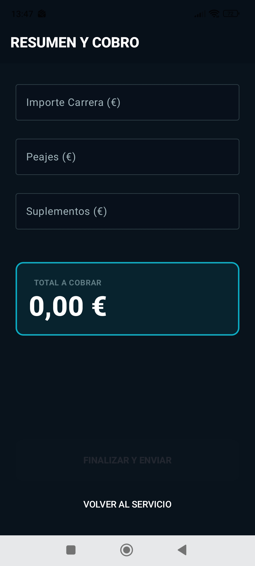 Resumen y cobro en la aplicación móvil MOVIVT